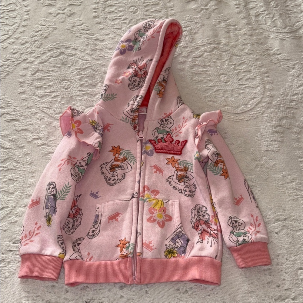 Pink Hooded Jacket with Princess Print